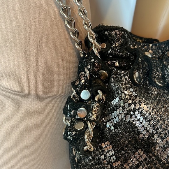 Posse Suede Metallic Drawstring Shoulder Bucket Bag - Picture 8 of 12